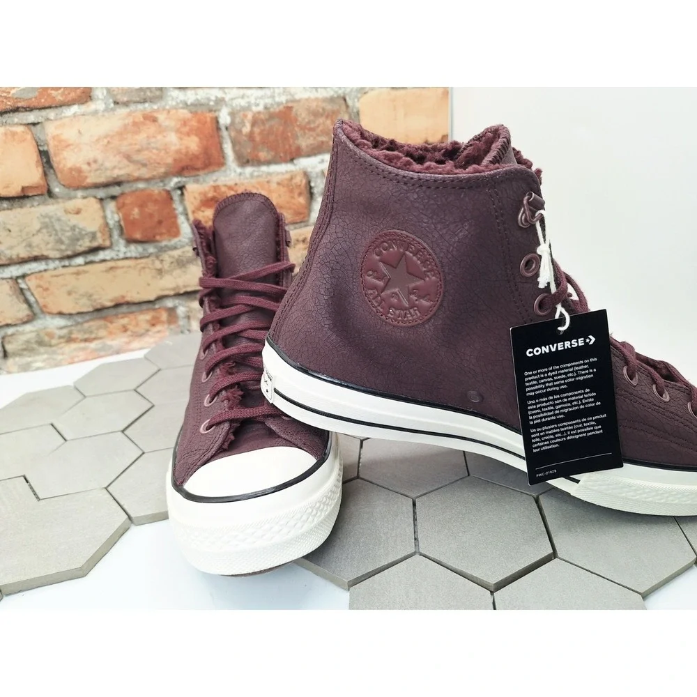 Converse Chuck 70 Distressed Leather Bloodstone Wine Lined Fur Sherpa Warm Sz 12 - Picture 6 of 16